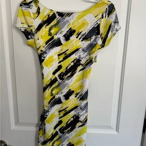 Arden B Yellow, Black & Gray Abstract Midi Dress